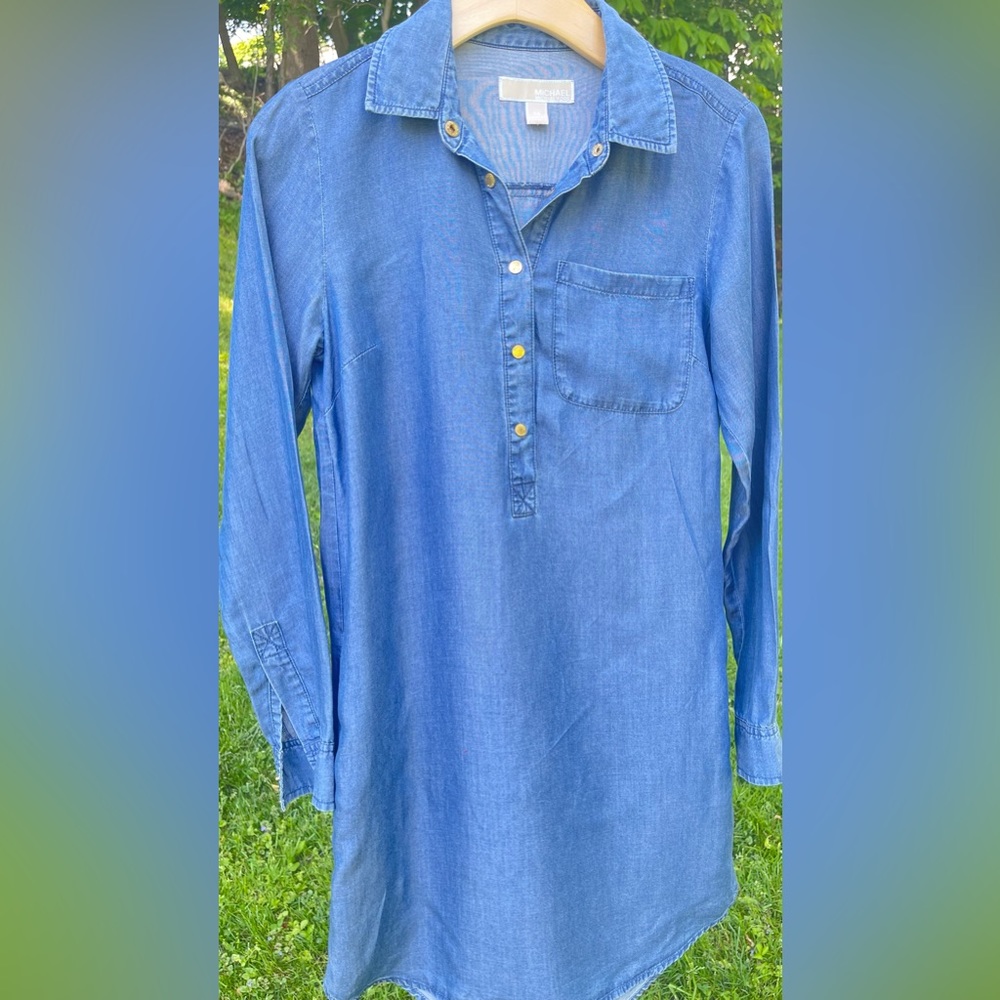 Michael Kors Midi Denim Dress Half button